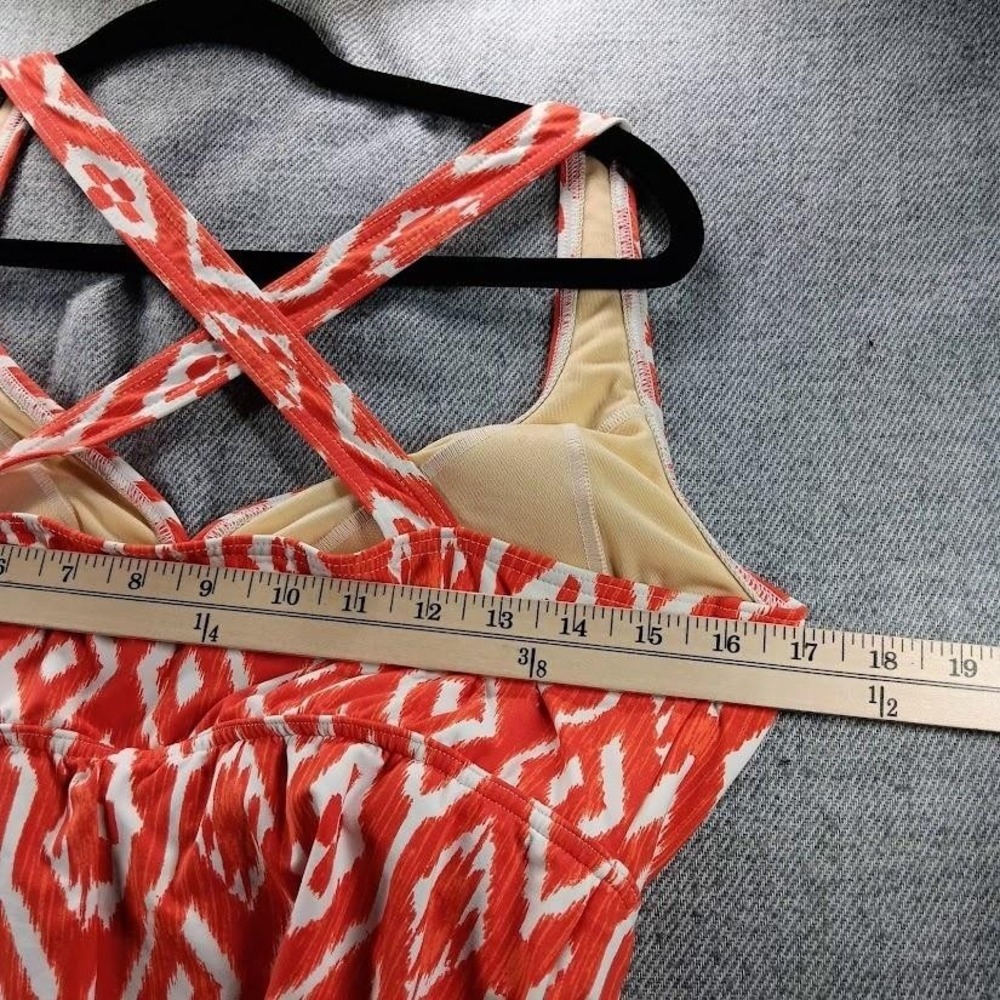 Lands' End‎ Tankini Top Womens 14D Orange Ikat Racerback Built In Bra Swim - Picture 4 of 6